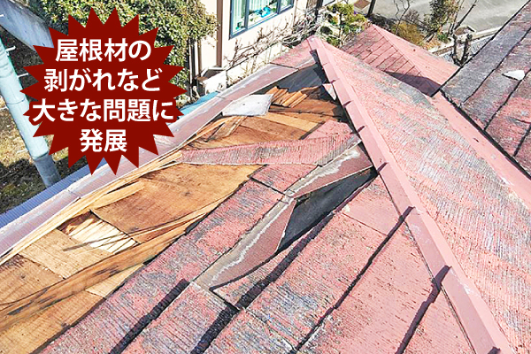 屋根材の剥がれなど大きな問題に発展