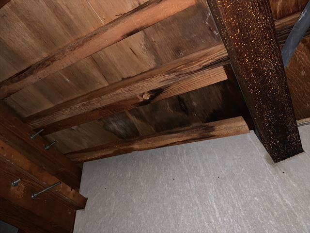 下松市にて天井裏と屋根の調査で棟板金からの雨漏りを発見